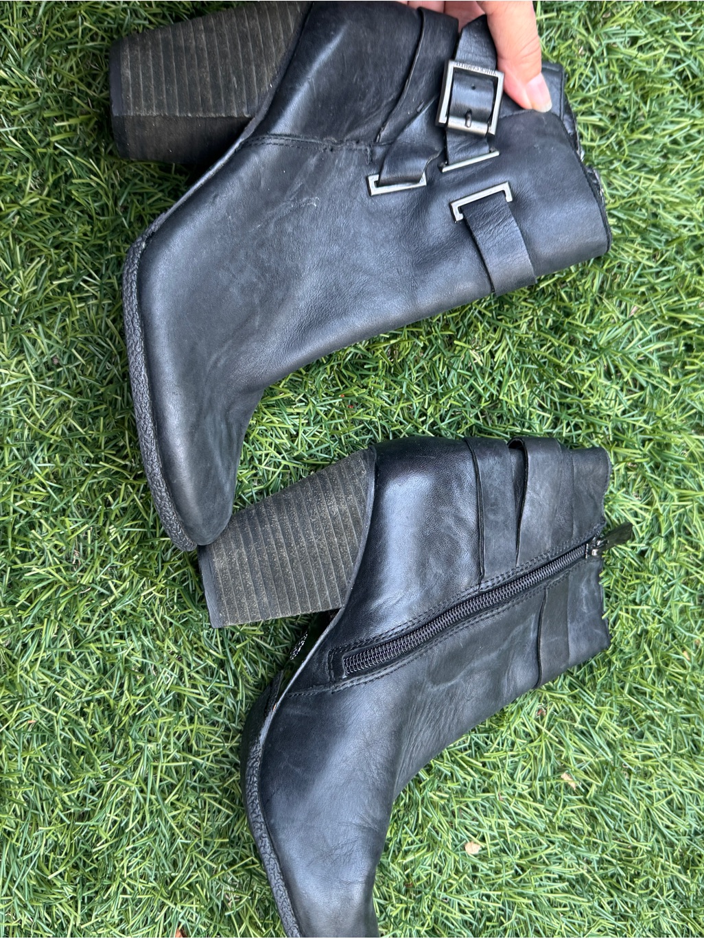 Vince Camuto Black Leather Buckle Ankle Booties